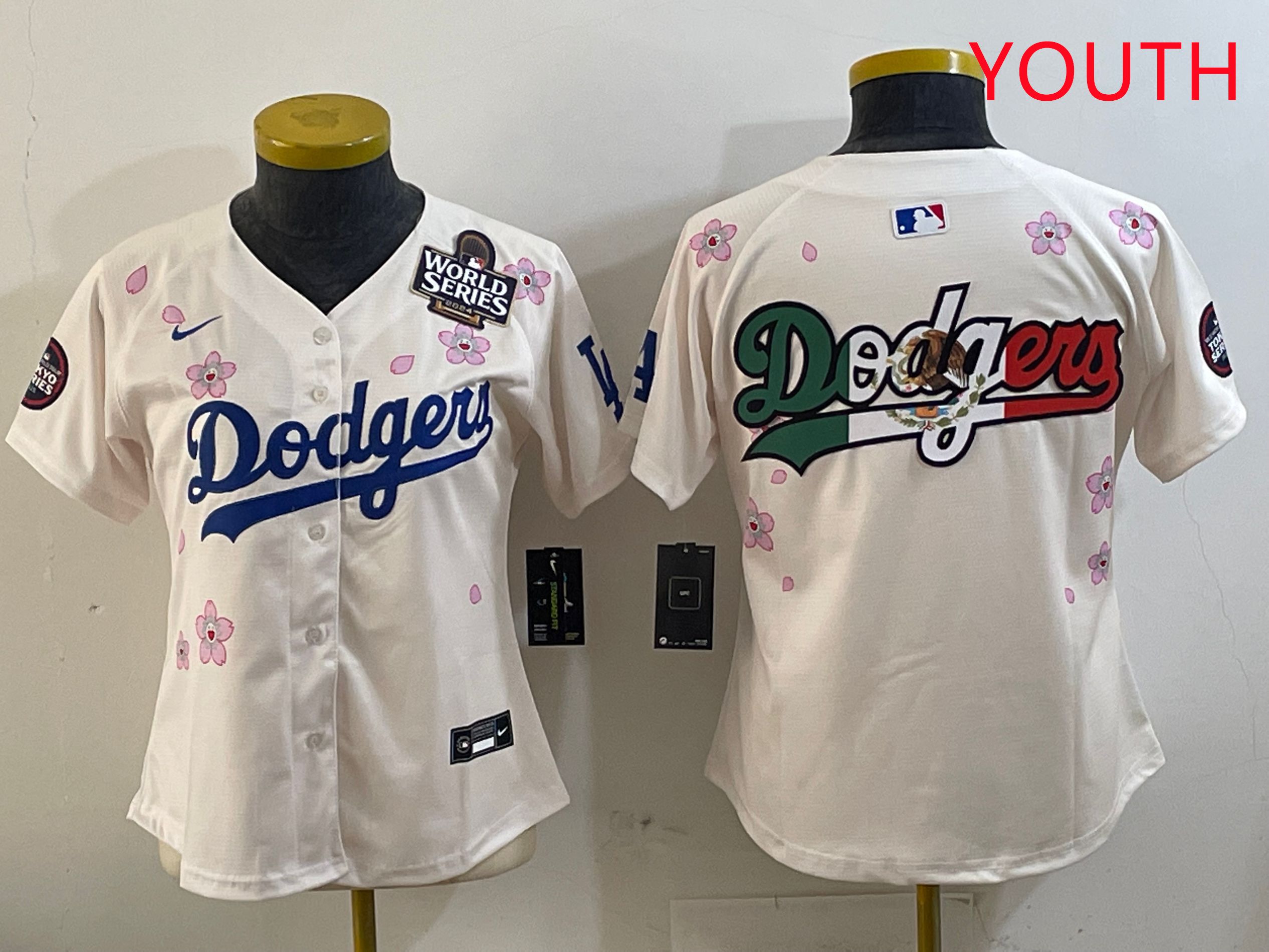 Youth Los Angeles Dodgers Blank Cream Sakura Edition 2025 Nike MLB Jersey style 9